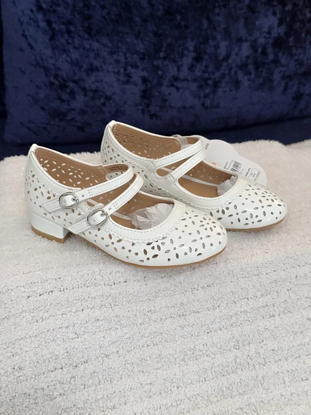 wonder nation White Laser-Cut Double-Strap Mary Jane Shoes With Block Heels